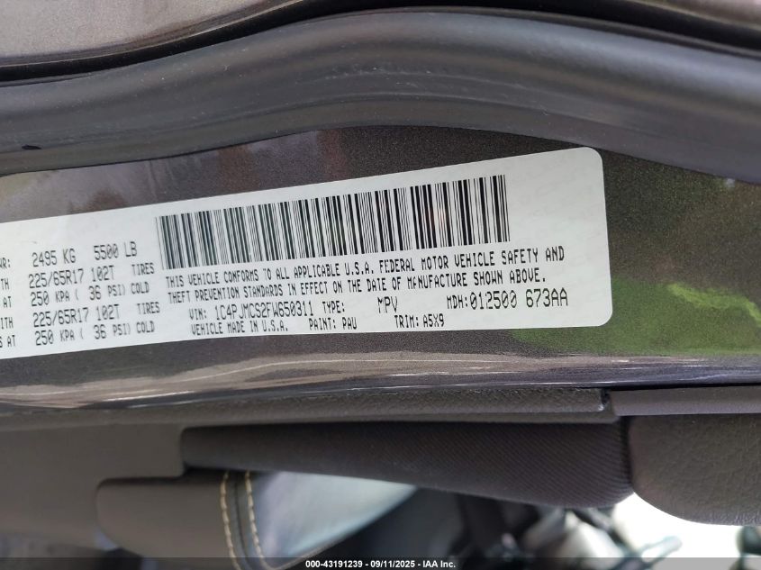 2015 Jeep Cherokee Latitude VIN: 1C4PJMCS2FW650311 Lot: 43191239