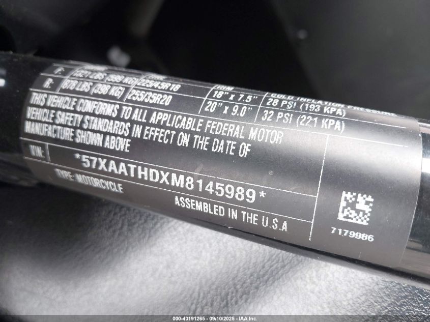 2021 Polaris Slingshot S With Technology Package VIN: 57XAATHDXM8145989 Lot: 43191265