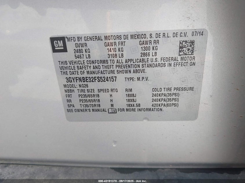 2015 CADILLAC SRX LUXURY COLLECTION - 3GYFNBE32FS524157