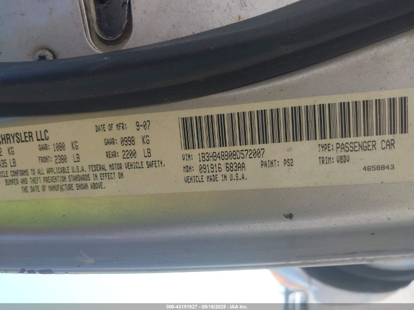 2008 Dodge Caliber Sxt VIN: 1B3HB48B08D572007 Lot: 43191927