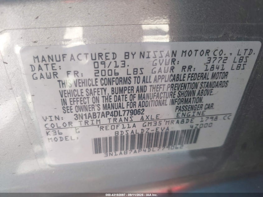 2013 NISSAN SENTRA SV - 3N1AB7AP4DL779062