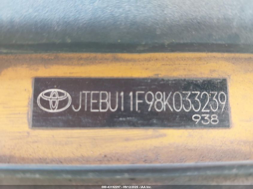 2008 Toyota Fj Cruiser VIN: JTEBU11F98K033239 Lot: 43192297