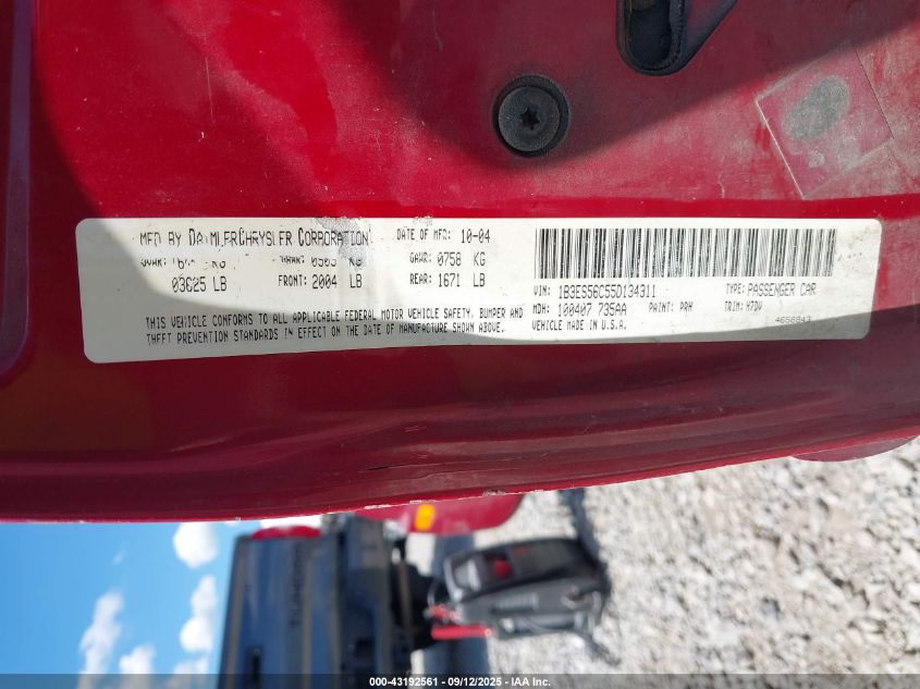 2005 Dodge Neon Sxt VIN: 1B3ES56C55D134311 Lot: 43192561