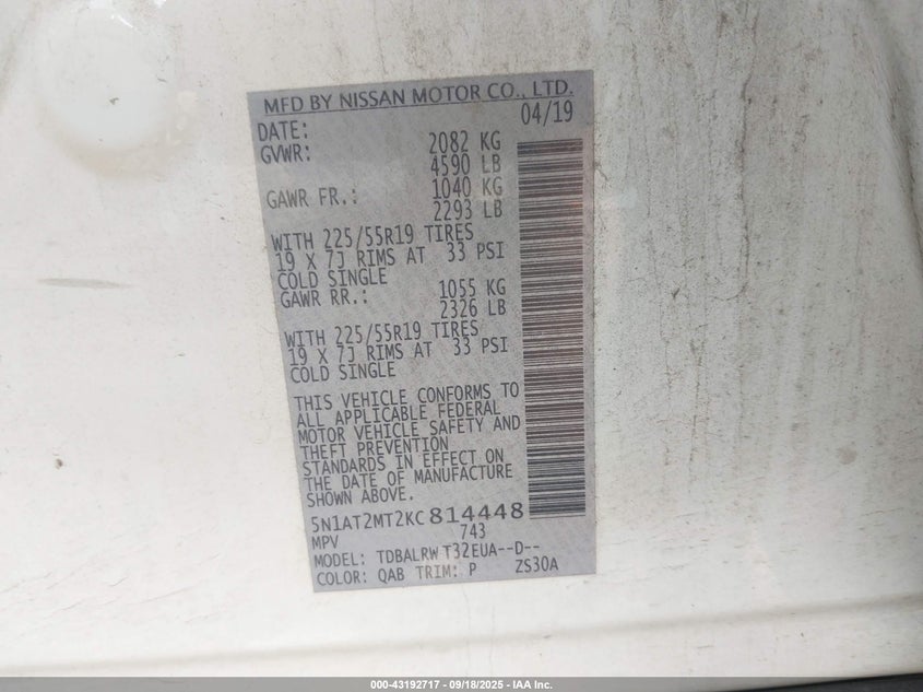 2019 NISSAN ROGUE SL - 5N1AT2MT2KC814448