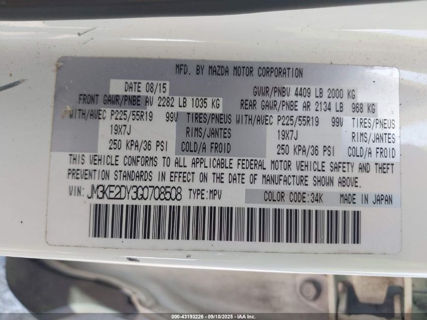 2016 Mazda Cx-5 Grand Touring VIN: JM3KE2DY3G0708508 Lot: 43193226