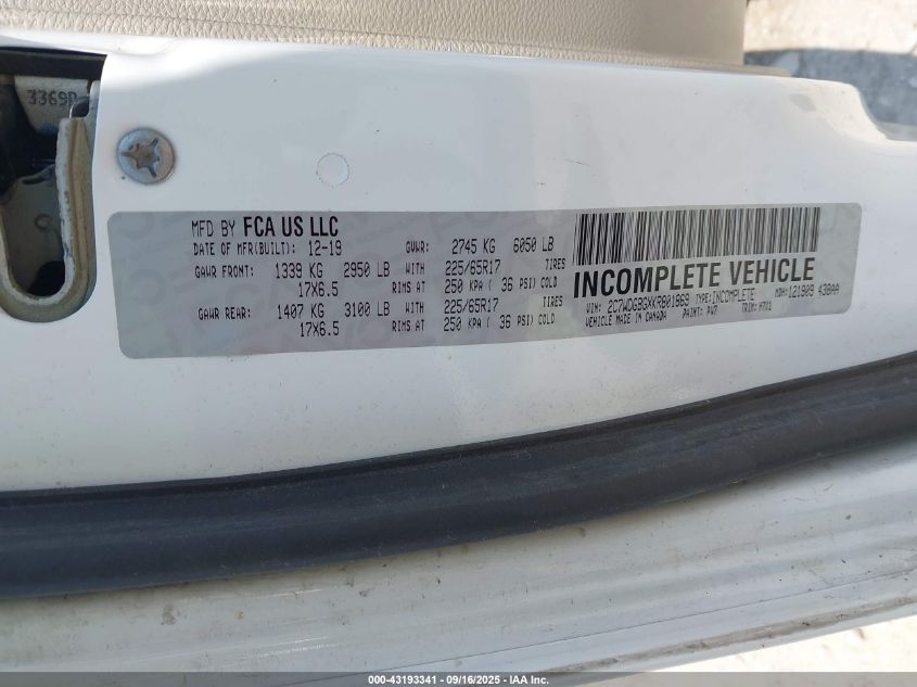 2019 Dodge Grand Caravan Se VIN: 2C7WDGBGXKR801869 Lot: 43193341