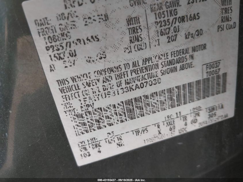 2003 Ford Escape Xlt VIN: 1FMYU93133KA07030 Lot: 43193437