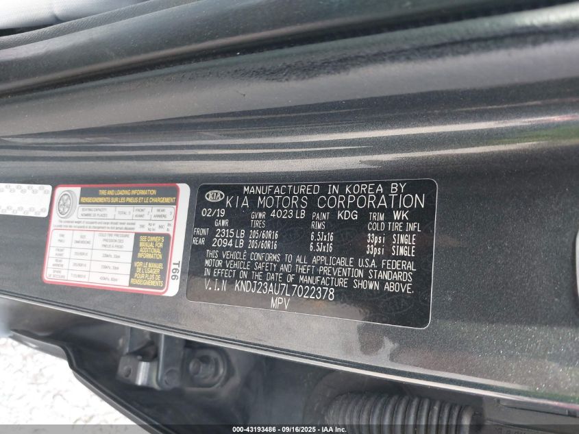 2020 Kia Soul S VIN: KNDJ23AU7L7022378 Lot: 43193486