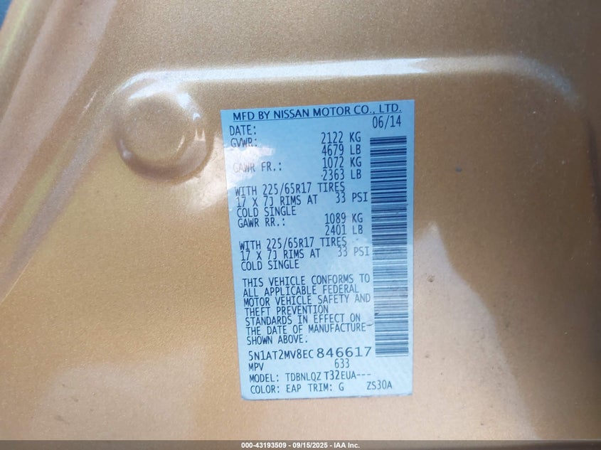 2014 NISSAN ROGUE SV - 5N1AT2MV8EC846617