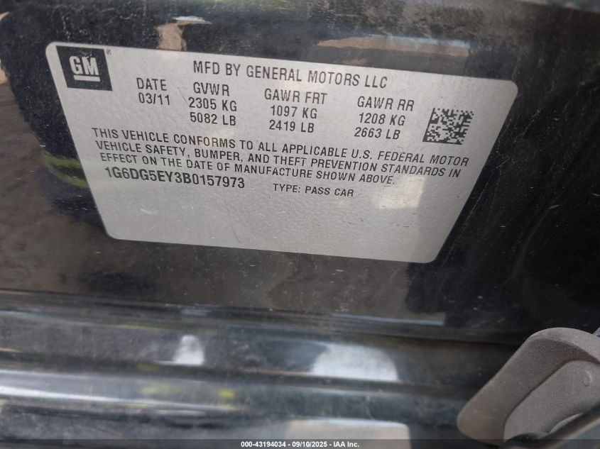 2011 Cadillac Cts Luxury VIN: 1G6DG5EY3B0157973 Lot: 43194034