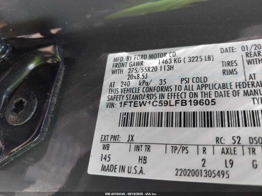 2020 FORD F-150 LARIAT - 1FTEW1C59LFB19605