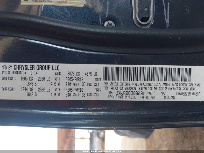 2014 JEEP PATRIOT SPORT - 1C4NJRBB9ED886180