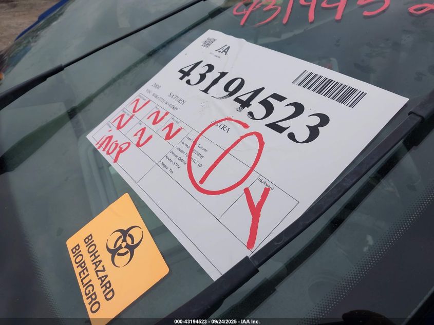 2008 Saturn Astra Xr VIN: W08AT271185039869 Lot: 43194523