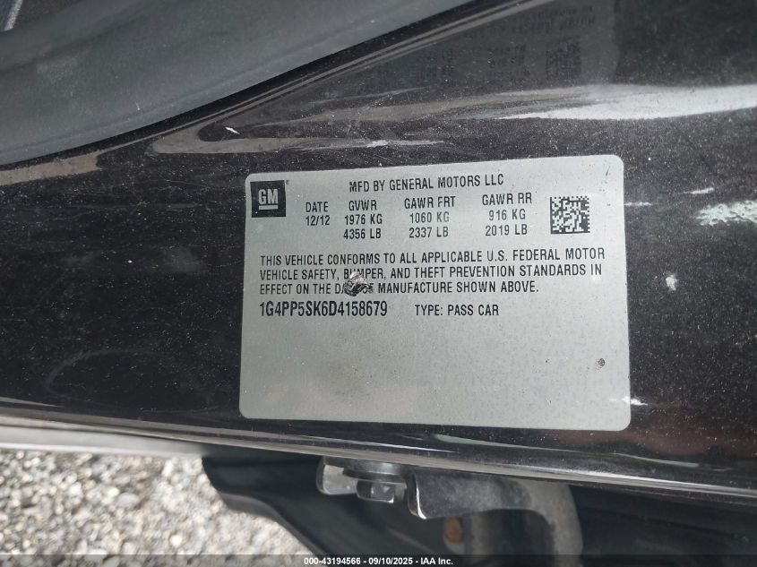 2013 Buick Verano VIN: 1G4PP5SK6D4158679 Lot: 43194566