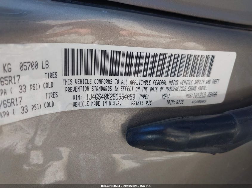 2005 Jeep Grand Cherokee Laredo VIN: 1J4GS48K25C554050 Lot: 43194584