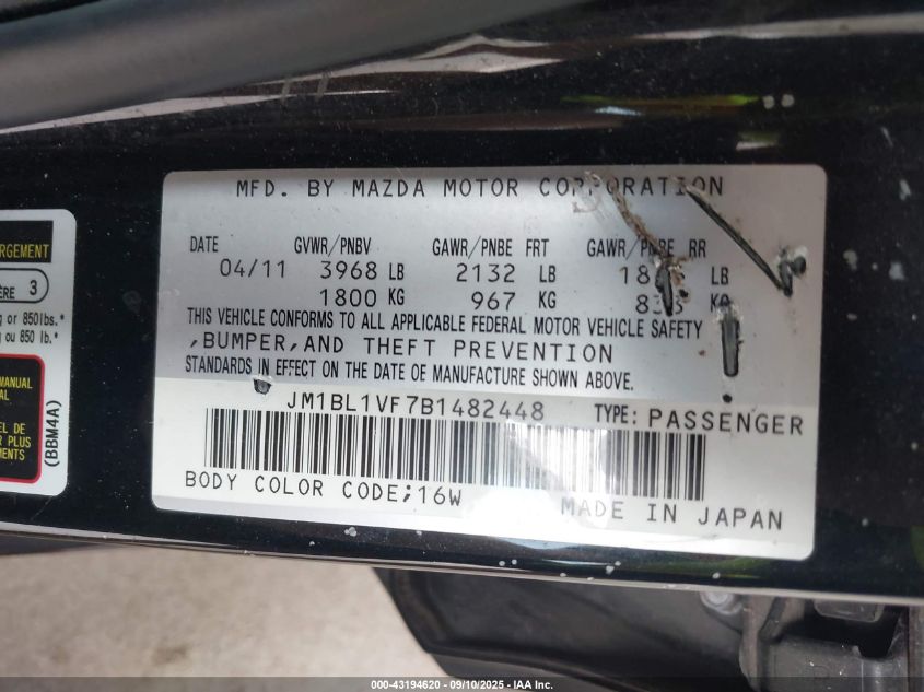 2011 Mazda Mazda3 I Touring VIN: JM1BL1VF7B1482448 Lot: 43194620