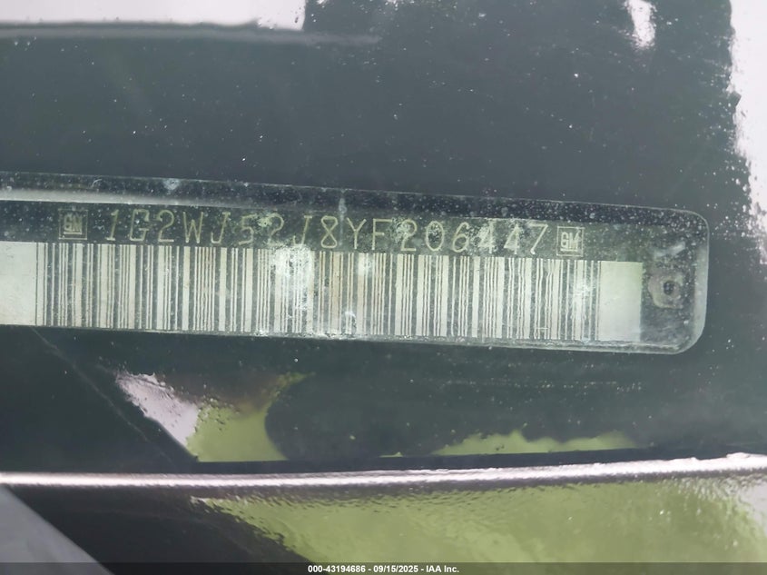 2000 Pontiac Grand Prix Se VIN: 1G2WJ52J8YF206447 Lot: 43194686