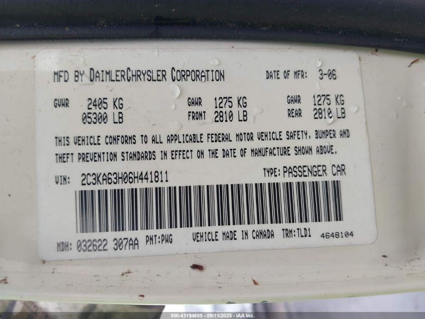 2006 Chrysler 300C VIN: 2C3KA63H06H441811 Lot: 43194689