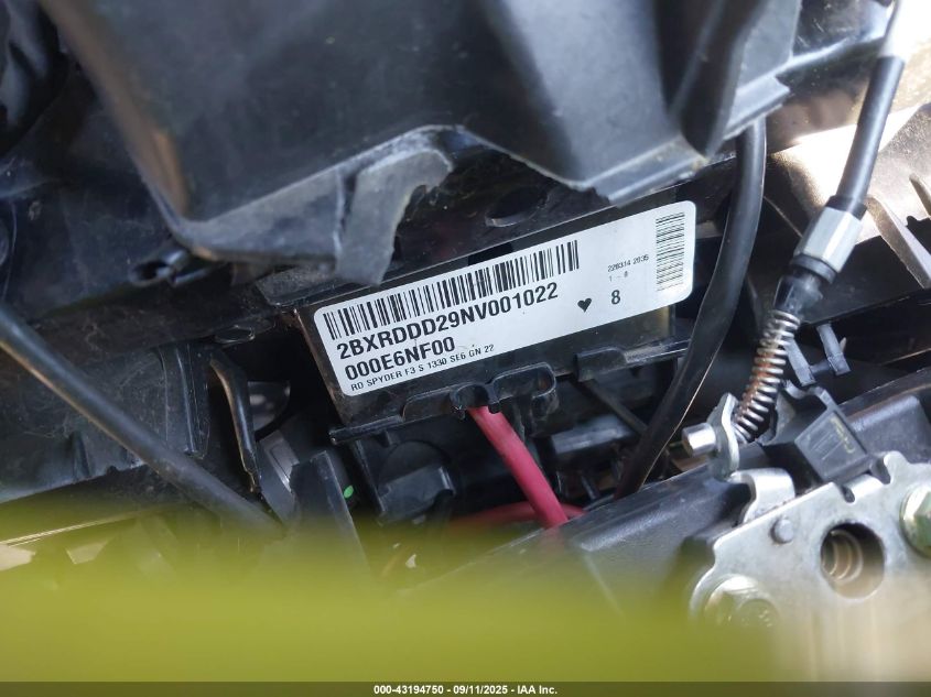 2022 Can-Am Spyder Roadster F3-S/F3-S Special Series VIN: 2BXRDDD29NV001022 Lot: 43194750