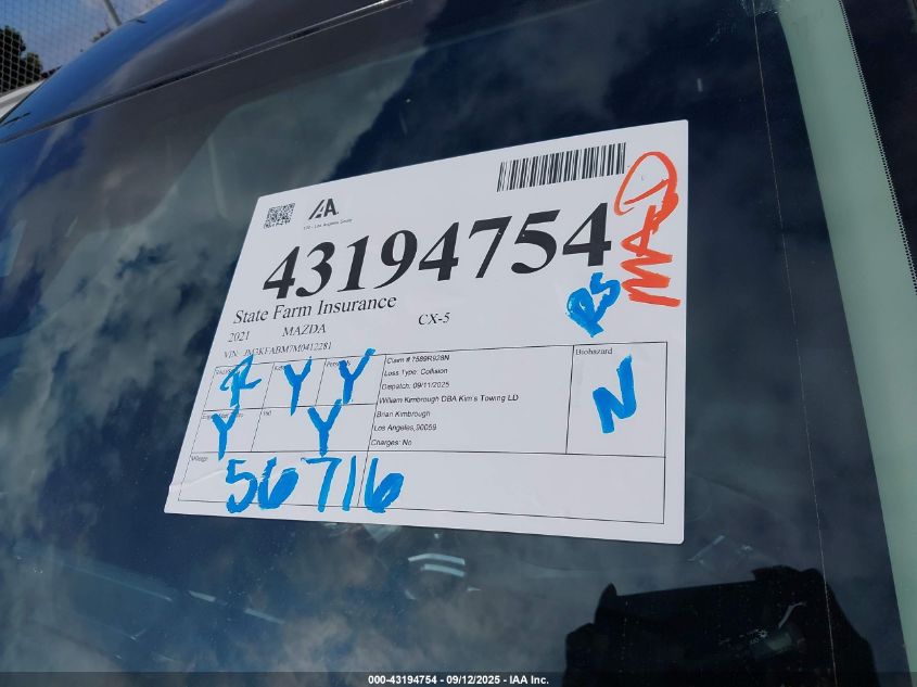 2021 Mazda Cx-5 Sport VIN: JM3KFABM7M0412281 Lot: 43194754