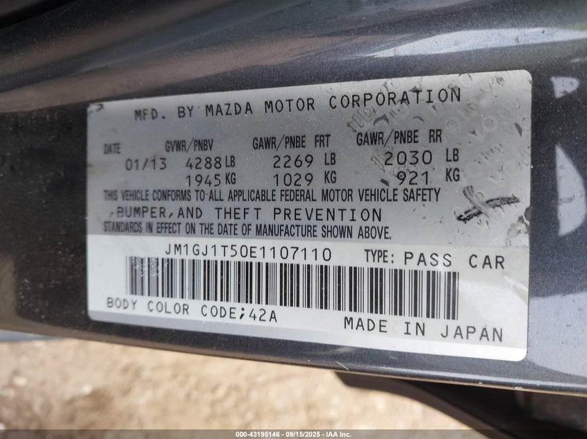 2014 MAZDA MAZDA6 I TOURING - JM1GJ1T50E1107110