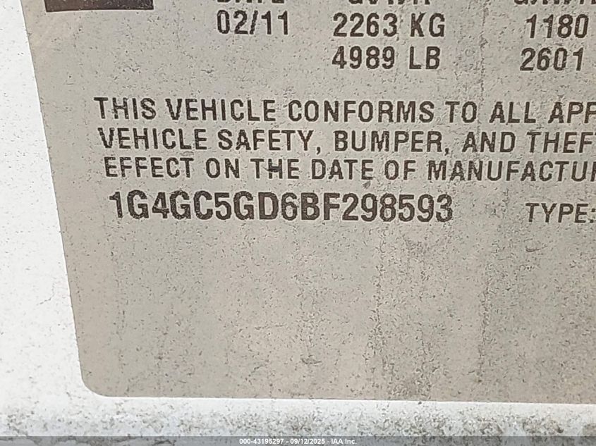 2011 Buick Lacrosse Cxl VIN: 1G4GC5GD6BF298593 Lot: 43195297