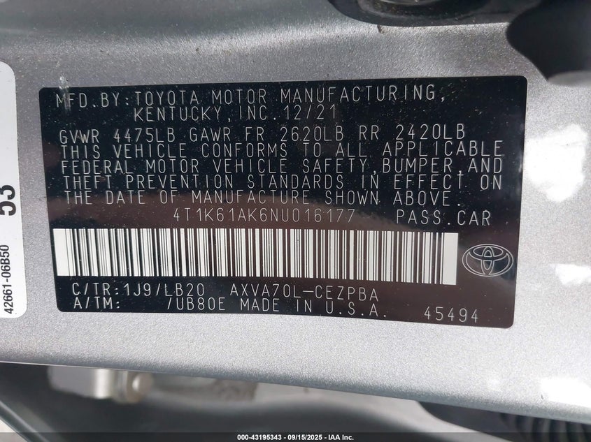 2022 TOYOTA CAMRY XSE - 4T1K61AK6NU016177