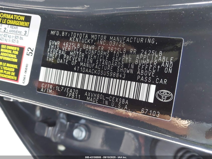 2025 TOYOTA CAMRY SE - 4T1DAACK0SU598843