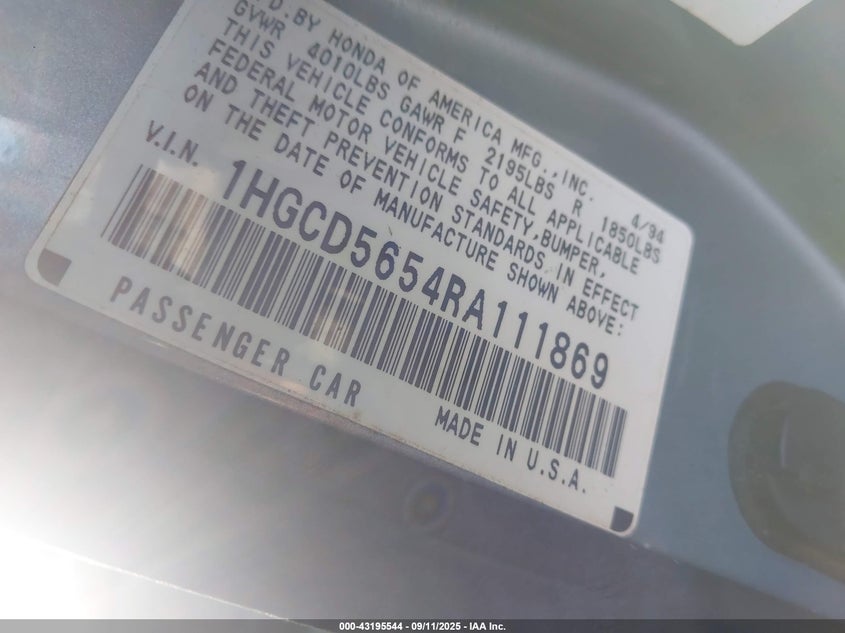1HGCD5654RA111869 1994 HONDA ACCORD photo no. 9