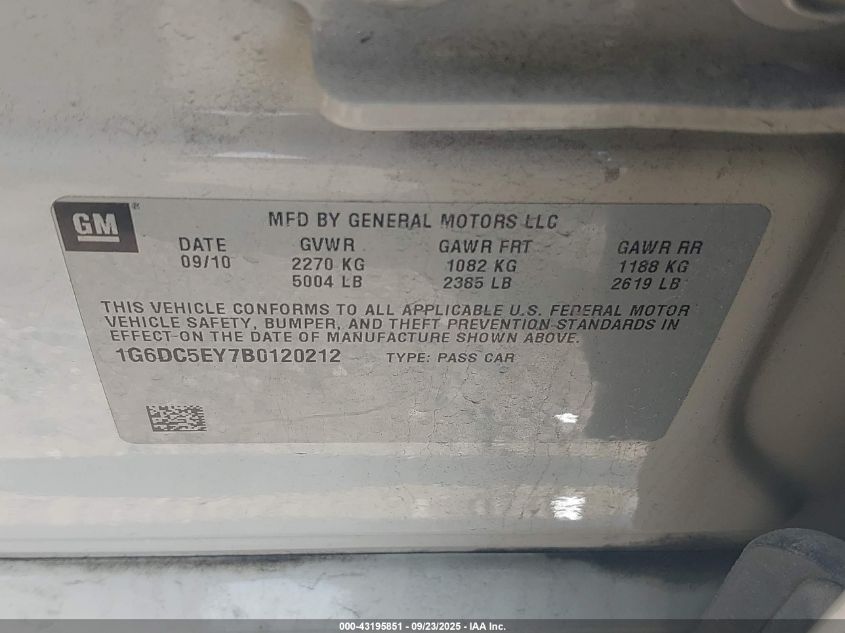 2011 Cadillac Cts Standard VIN: 1G6DC5EY7B0120212 Lot: 43195851