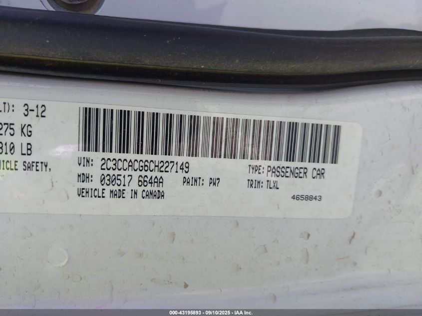 2012 Chrysler 300 Limited VIN: 2C3CCACG6CH227149 Lot: 43195893