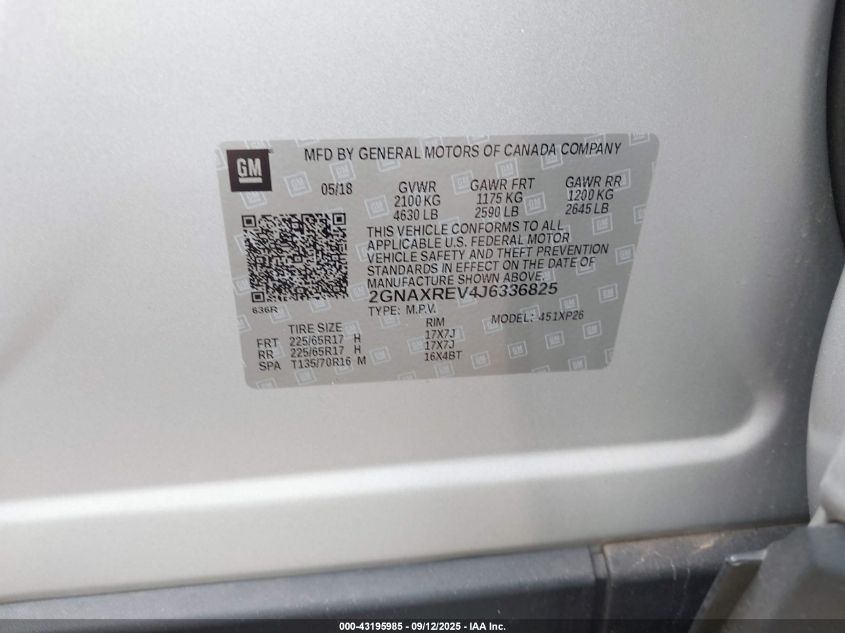 2018 Chevrolet Equinox Ls VIN: 2GNAXREV4J6336825 Lot: 43195985
