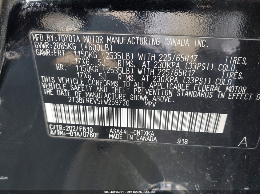 2015 TOYOTA RAV4 LE - 2T3BFREV5FW259720