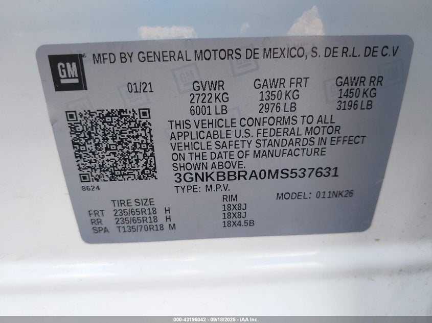 2021 CHEVROLET BLAZER FWD 1LT - 3GNKBBRA0MS537631