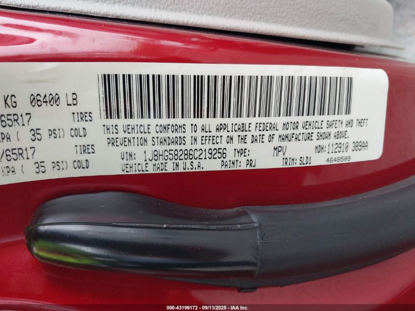 2006 Jeep Commander Limited VIN: 1J8HG58286C219256 Lot: 43196172