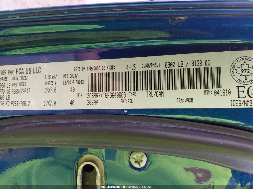 2015 Ram 1500 St VIN: 3C6RR7KT6FG640688 Lot: 43196380