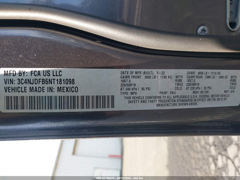 2022 JEEP COMPASS LATITUDE LUX 4X4 - 3C4NJDFB6NT181098