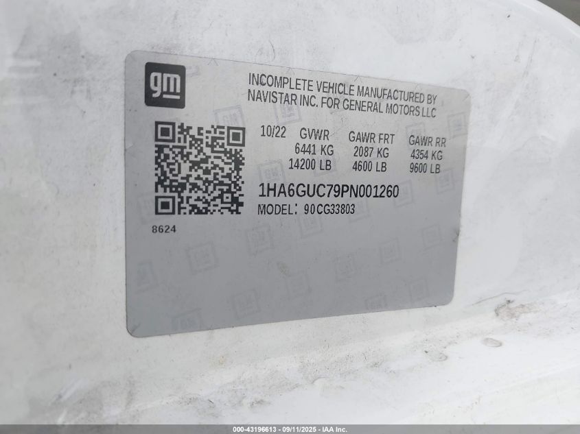 2023 Chevrolet Express Cutaway 4500 Van VIN: 1HA6GUC79PN001260 Lot: 43196613