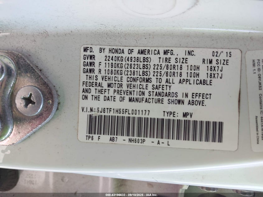 2015 HONDA CROSSTOUR EX-L V6 - 5J6TF1H55FL001177