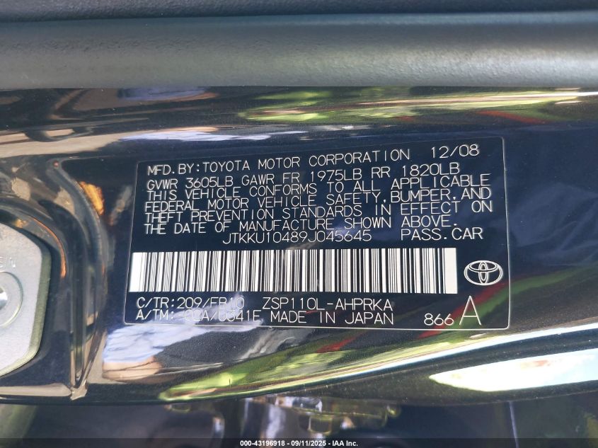 2009 Scion Xd VIN: JTKKU10489J045645 Lot: 43196918