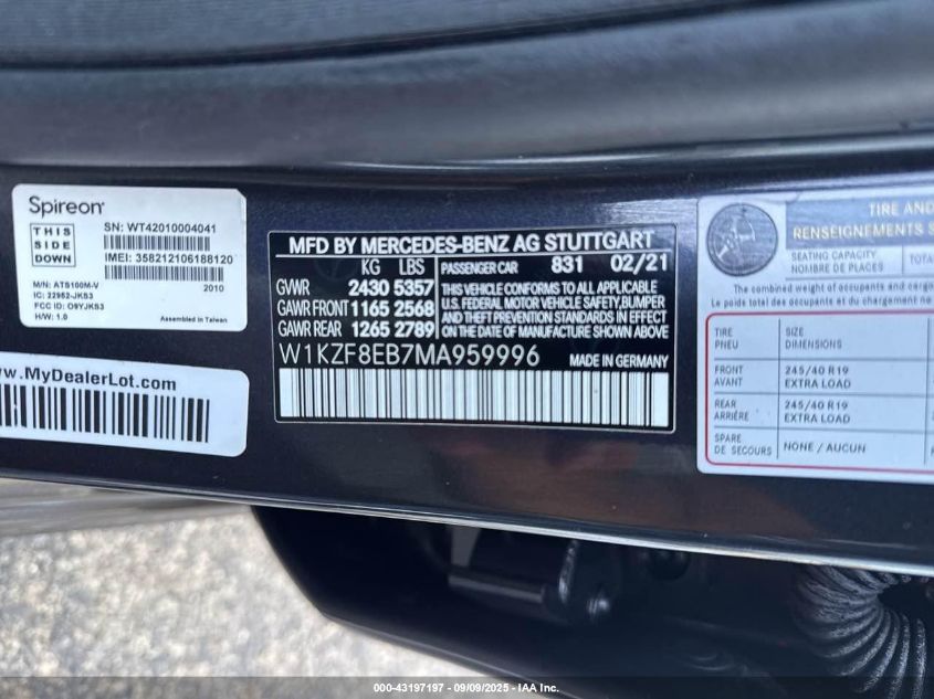 2021 Mercedes-Benz E-Class - W1KZF8EB7MA959996