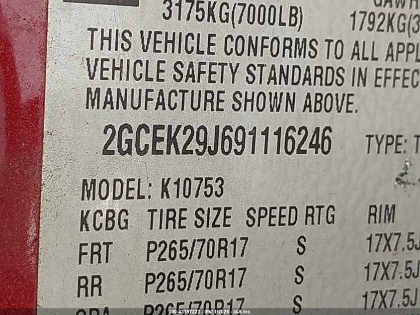 2009 Chevrolet Silverado 1500 Lt VIN: 2GCEK29J691116246 Lot: 43197223