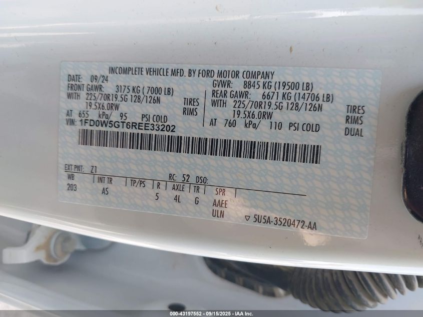 2024 Ford F-550 Chassis Xl VIN: 1FD0W5GT6REE33202 Lot: 43197552