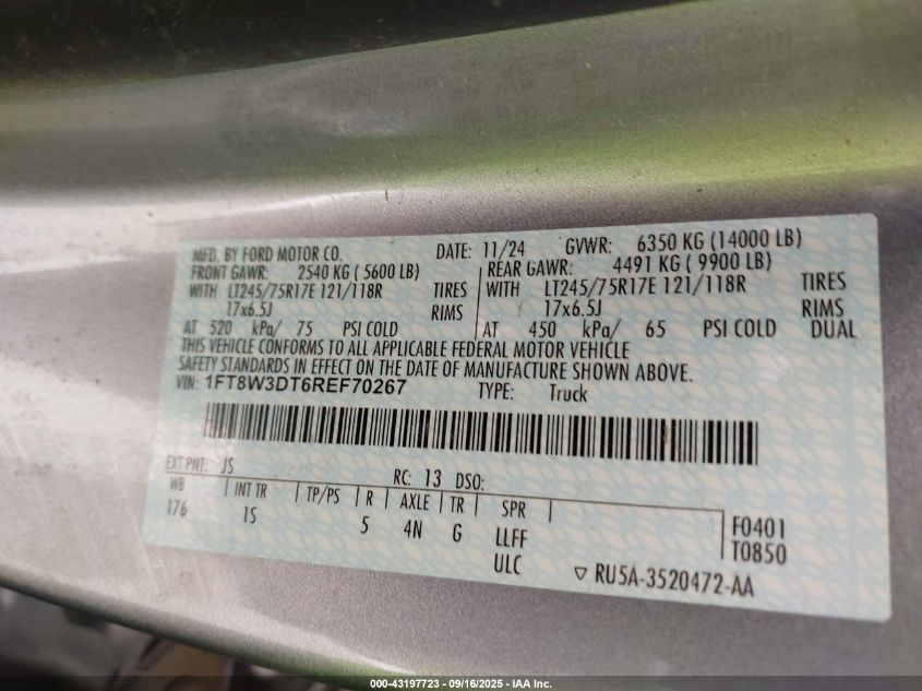 2024 Ford F-350 Xl VIN: 1FT8W3DTGREF70267 Lot: 43197723