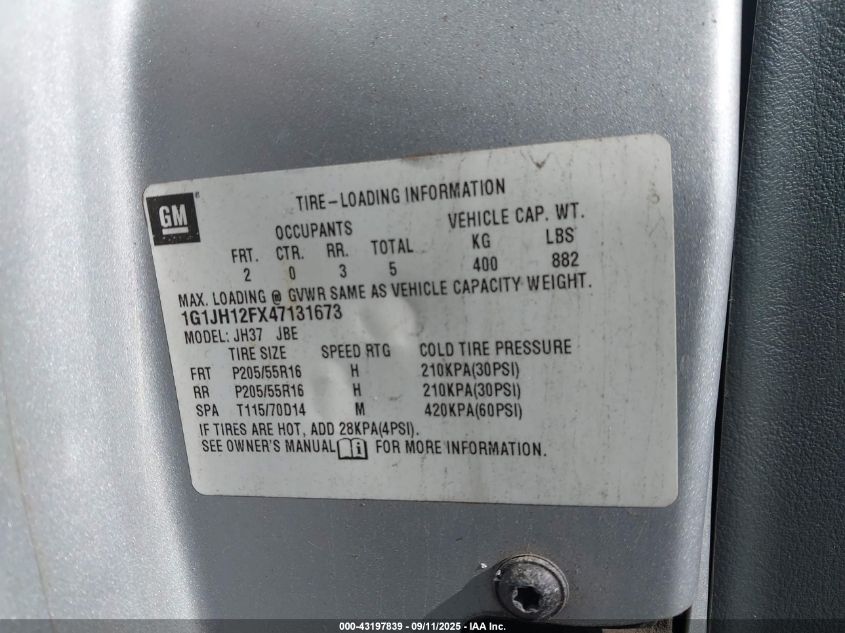 2004 Chevrolet Cavalier Ls Sport VIN: 1G1JH12FX47131673 Lot: 43197839