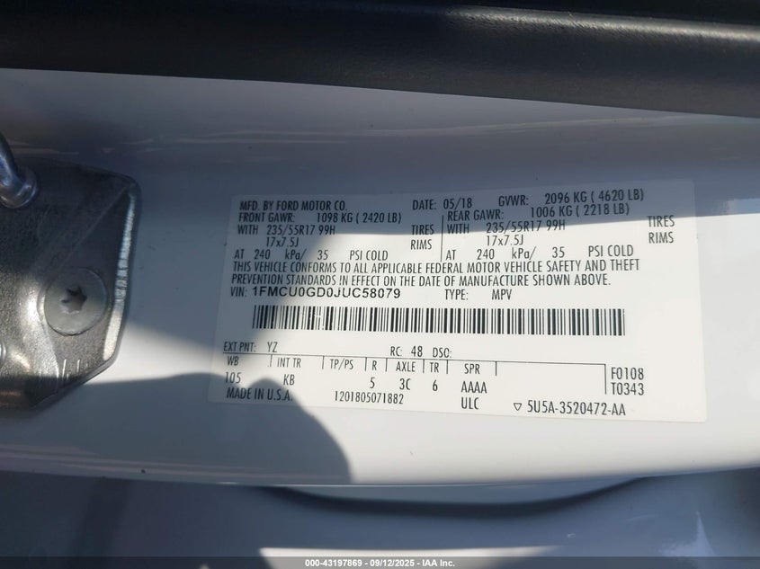 2018 FORD ESCAPE SE - 1FMCU0GD0JUC58079