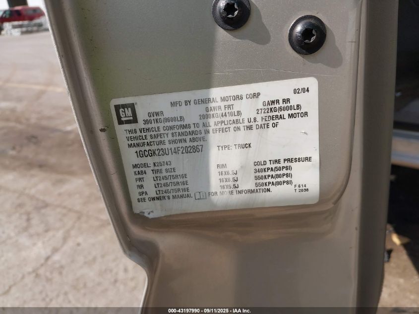 2004 Chevrolet Silverado 2500 Lt VIN: 1GCGK23U14F202867 Lot: 43197990