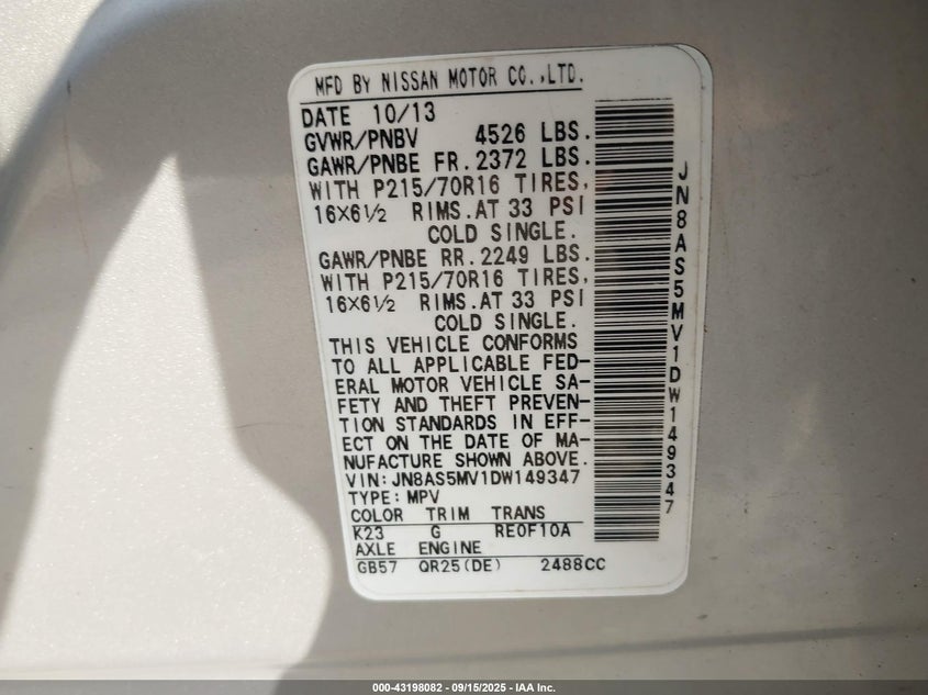 2013 NISSAN ROGUE S - JN8AS5MV1DW149347