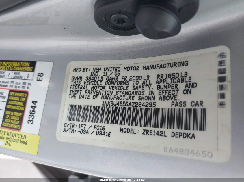 2010 Toyota Corolla Le VIN: 1NXBU4EE6AZ284295 Lot: 43198085