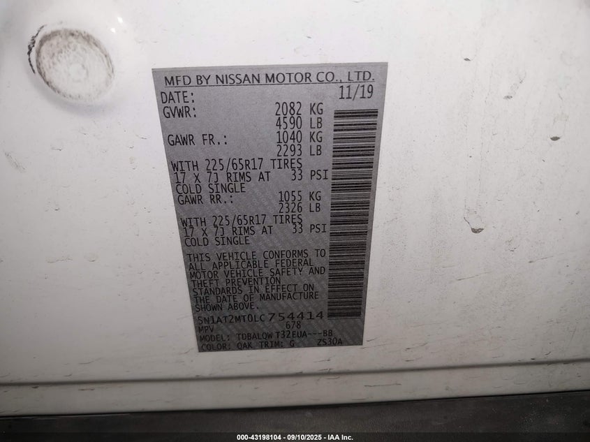 2020 NISSAN ROGUE SV FWD - 5N1AT2MT0LC754414